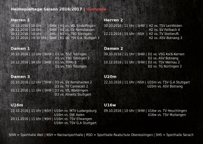 Heimspiele Hinrunde 2016 SV 1845 Esslingen Volleyball 